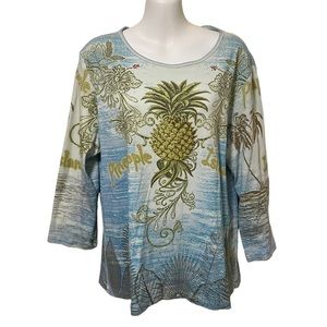 Vintage Y2K Katina Marie Pineapple Island Tropical Embellished Top